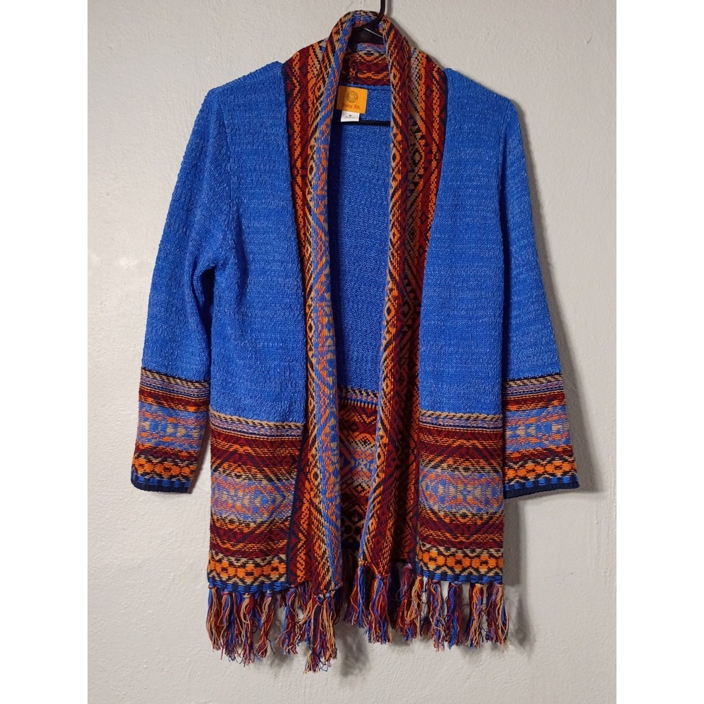 Ruby Rd Women Knit Sweater Cardigan Size M Fringe‎ Open Cardigan Western Country